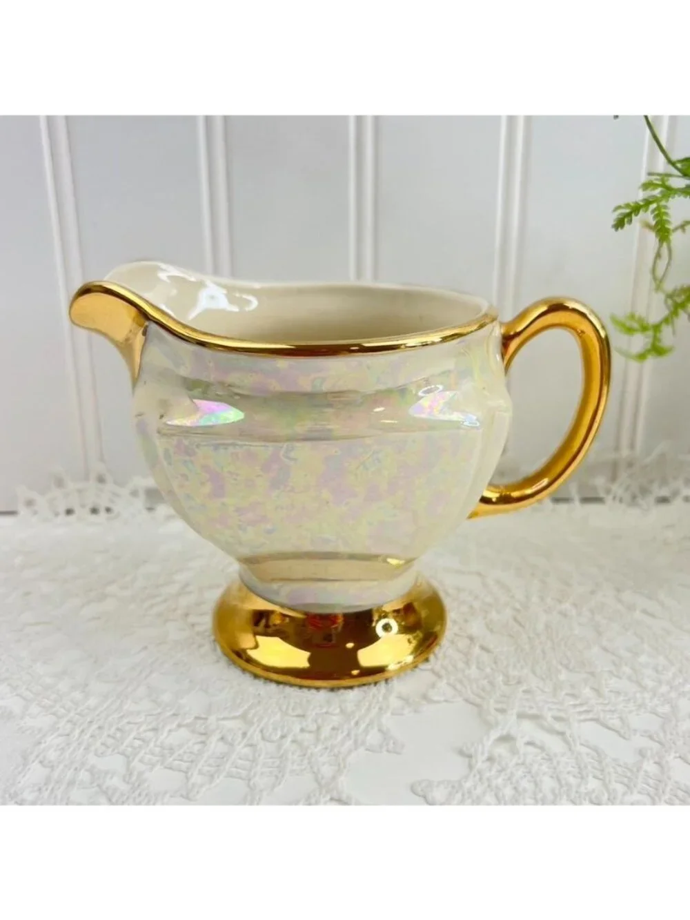 Vintage Cream & Sugar Set Heavy Gold TrimIridescent Pearl MCM